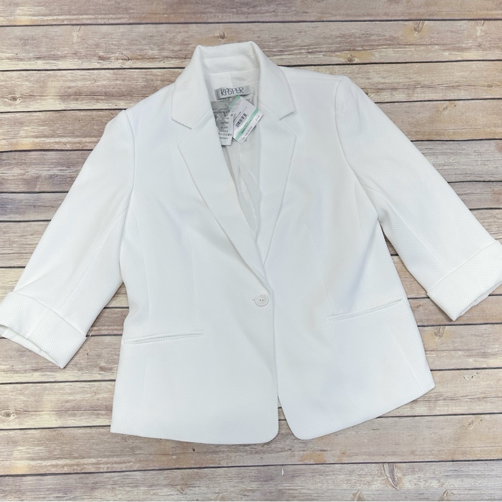 Kasper Women's Stretch Pique Single-Button Notched Jacket - Lily White 8 - Picture 3 of 9